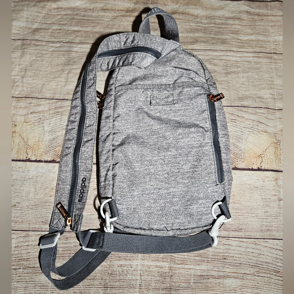 Adidas Essentials Jersey Gray Convertible Crossbody Sling Bag Backback - Picture 2 of 10